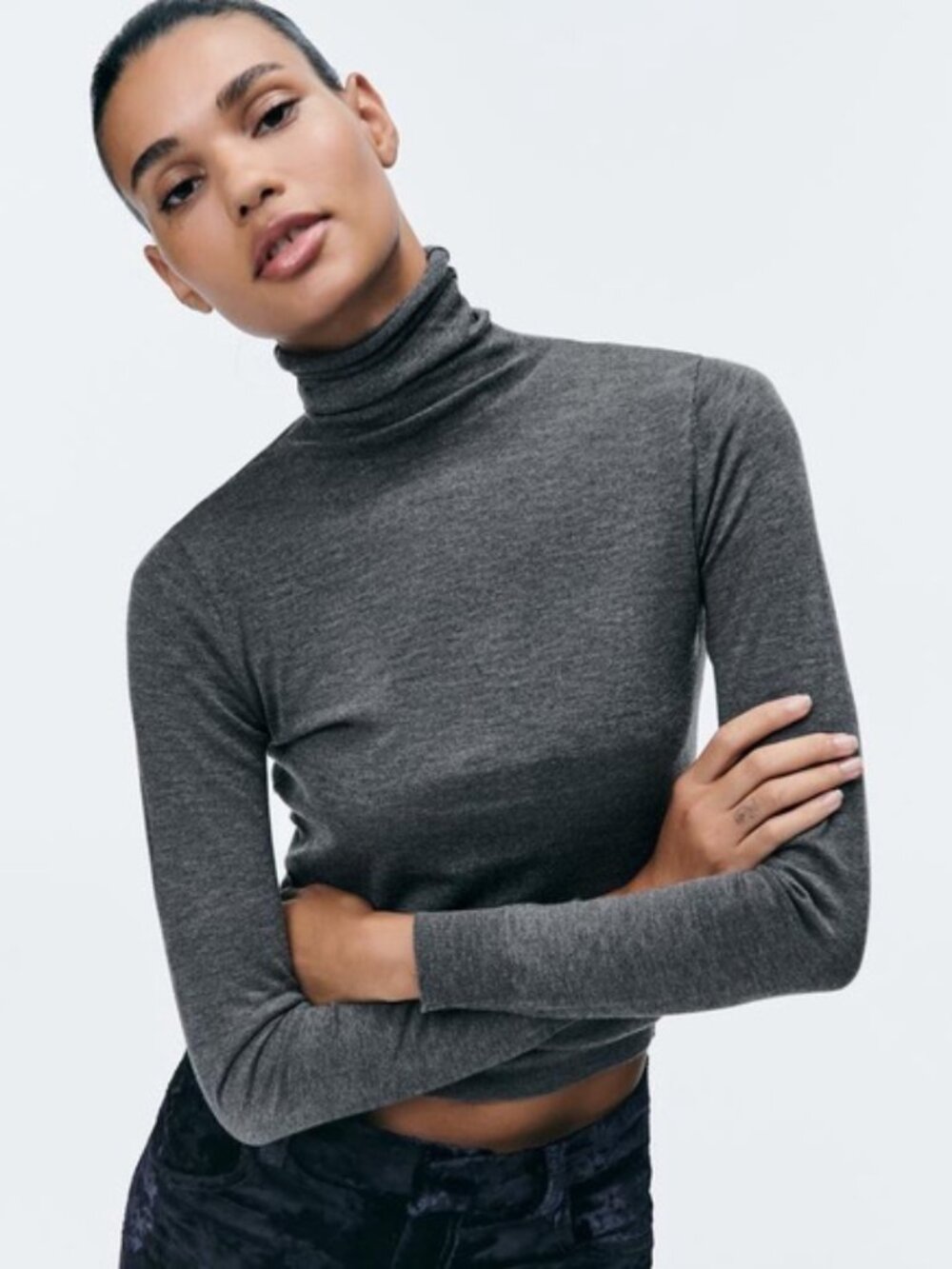 NWOT ZARA GRAY FUNNEL NECK TURTLENECK SWEATER TOP, SIZE: SMALL